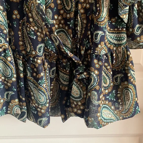 Betsey Johnson Paisley Dress Blue 4 V-neck Ruffle Party Wedding Guest Vacation - Picture 9 of 17